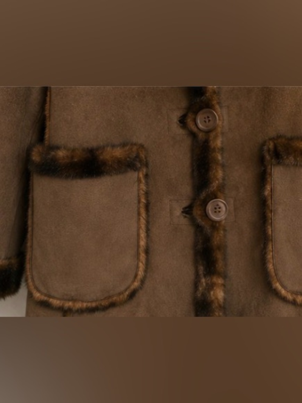 Jones New York Faux Shearling Coat Jacket Brown Fur Trim Women’s Medium - Picture 4 of 9